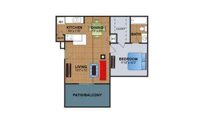 A1 - 1 bedroom floorplan layout with 1 bath and 545 square feet