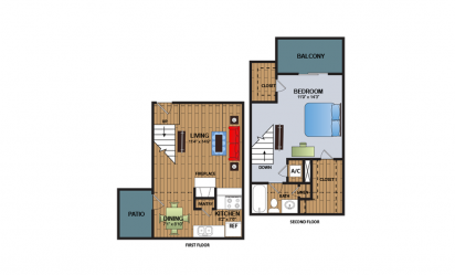 A3 - 1 bedroom floorplan layout with 1 bath and 810 square feet
