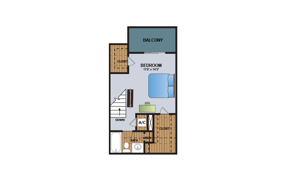 A3 - 1 bedroom floorplan layout with 1 bath and 810 square feet (2nd floor 2D)