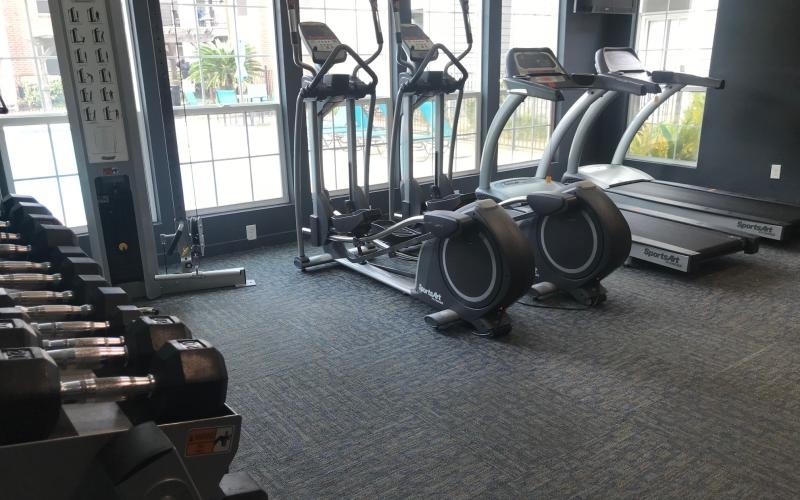 a gym with exercise equipment